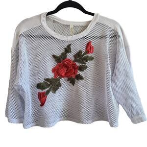 White Mesh Rose Fishnet Crop Top Chocolate Medium